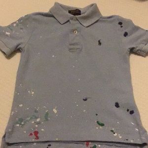 Children’s Ralph Lauren Baby blue splatter paint knit Polo.